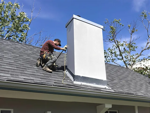 Moreno Valley Chimney Sweep team member finishing chimney construction in Moreno Valley, CA