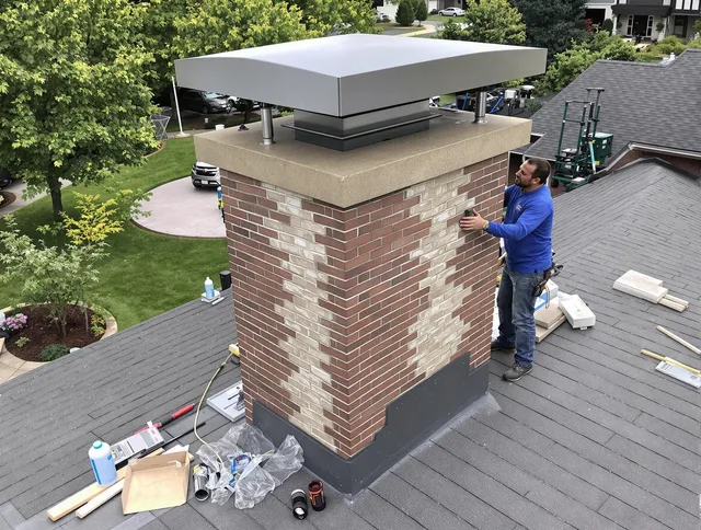 Moreno Valley Chimney Sweep team working on a custom chimney remodel in Moreno Valley, CA