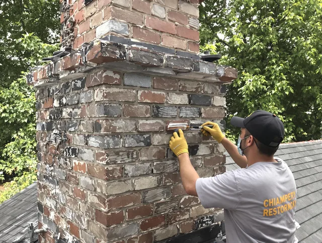 In-progress chimney restoration by Moreno Valley Chimney Sweep in Moreno Valley, CA