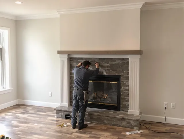 Moreno Valley Chimney Sweep finishing a custom fireplace install in Moreno Valley, CA
